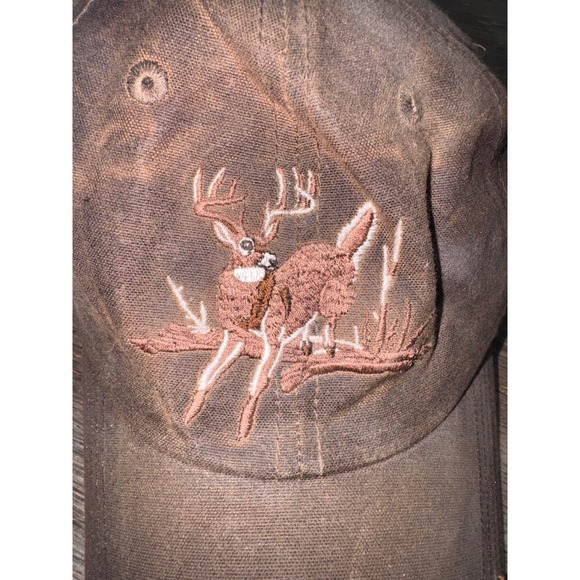 Browning Mens Waxed Cotton Deer Buck Embroidered Hat Brown Adjustable Cap OSFA - Picture 2 of 6